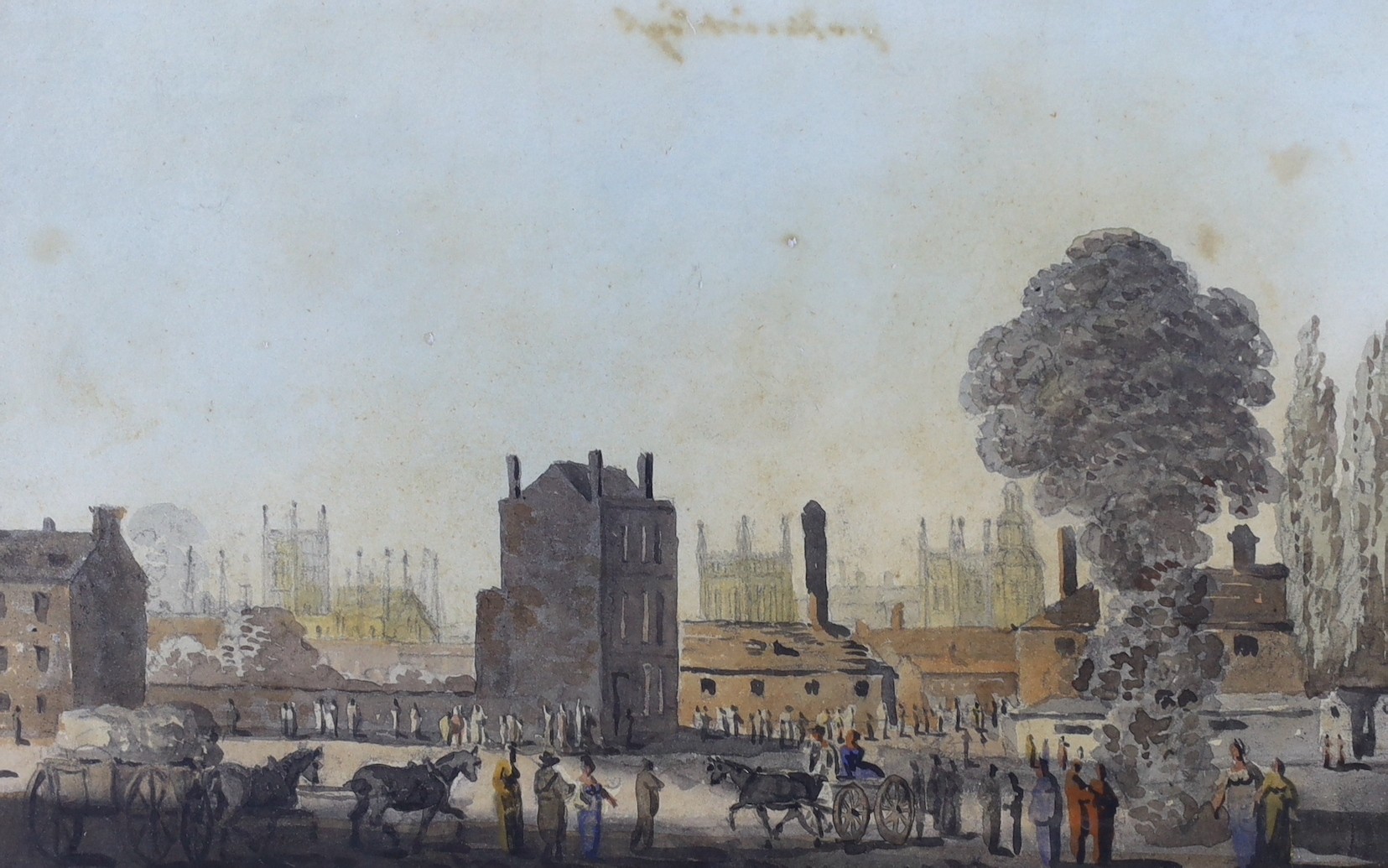 George Heriot (1759-1839), watercolour, View of the City of Worcester, with cart, horse and figures, 12 x 19cm